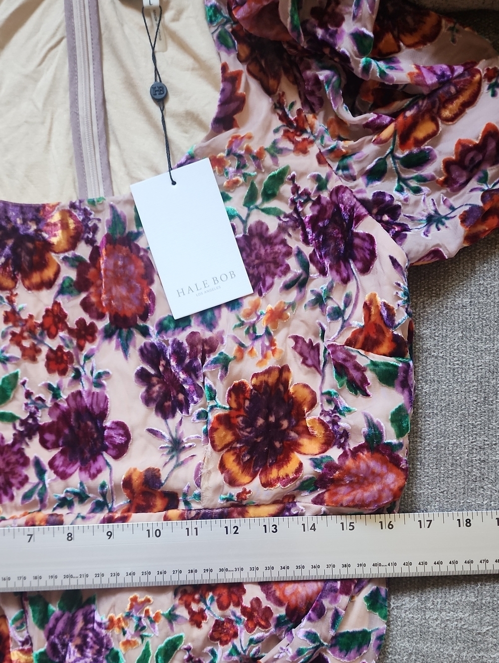 Hale Bob NWT Velvet Burnout Floral Mini Dress Pink Boho Romantic Size L - Picture 10 of 13